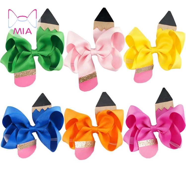 

Free shipping  plain ribbon pencil hair bow for student back to school student girls hair clip hair accessories, Picture shows