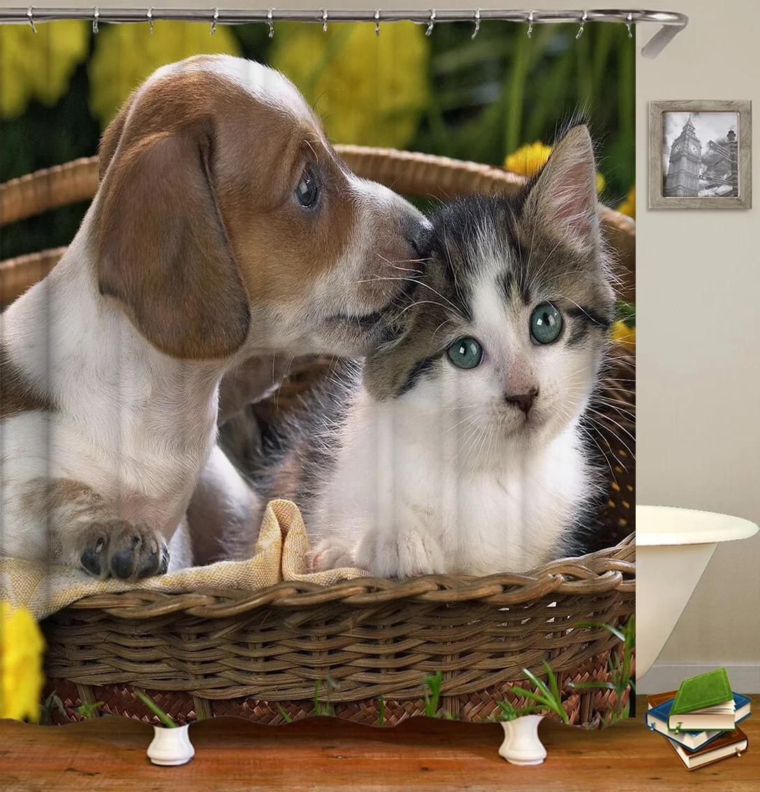 

Popular pet dog, cute cat and cat bathroom shower curtain, simple and warm digital printing shower curtain/, Customized color