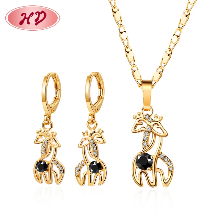 

High Quality Fine 18K Gold Plated Jewelry Zircon Elegant Giraffe Jewellery Earring Necklaces Women Jewelry Set For Woman
