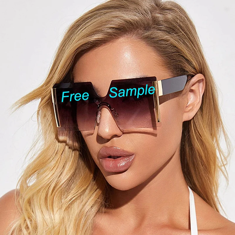 

Shades Sunglasses Oversized Vintage Polarized Women Retro Rimless Designer Fashion Trendy Square Sun Glasses, 9 colors