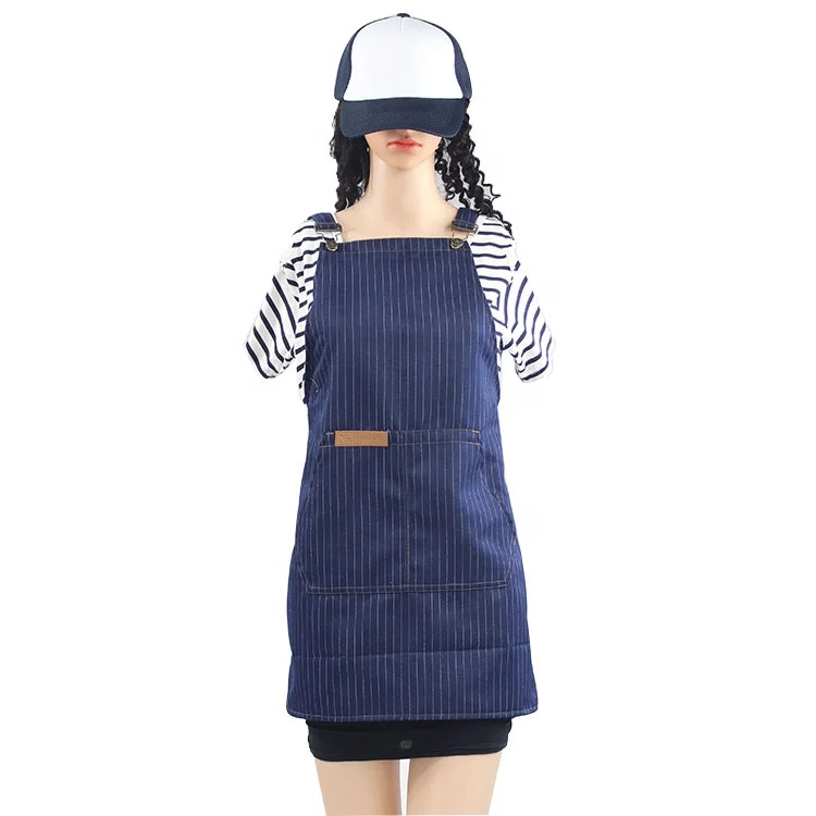 

Sleeveless Kitchen Aprons Printed Logo Washed Cotton Denim Cooking Apron Promotion Gift Garden Apron With Pocket, Customized