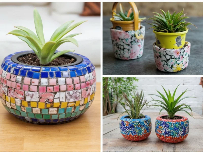 Creative DIY planters with mosaic and painted designs