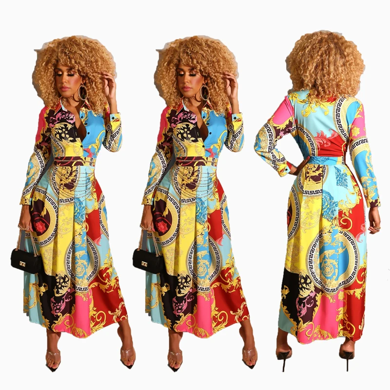 

wholesale and custom popular casual fashion floral the all-over print plus size pleated skirt wedding women large long dress