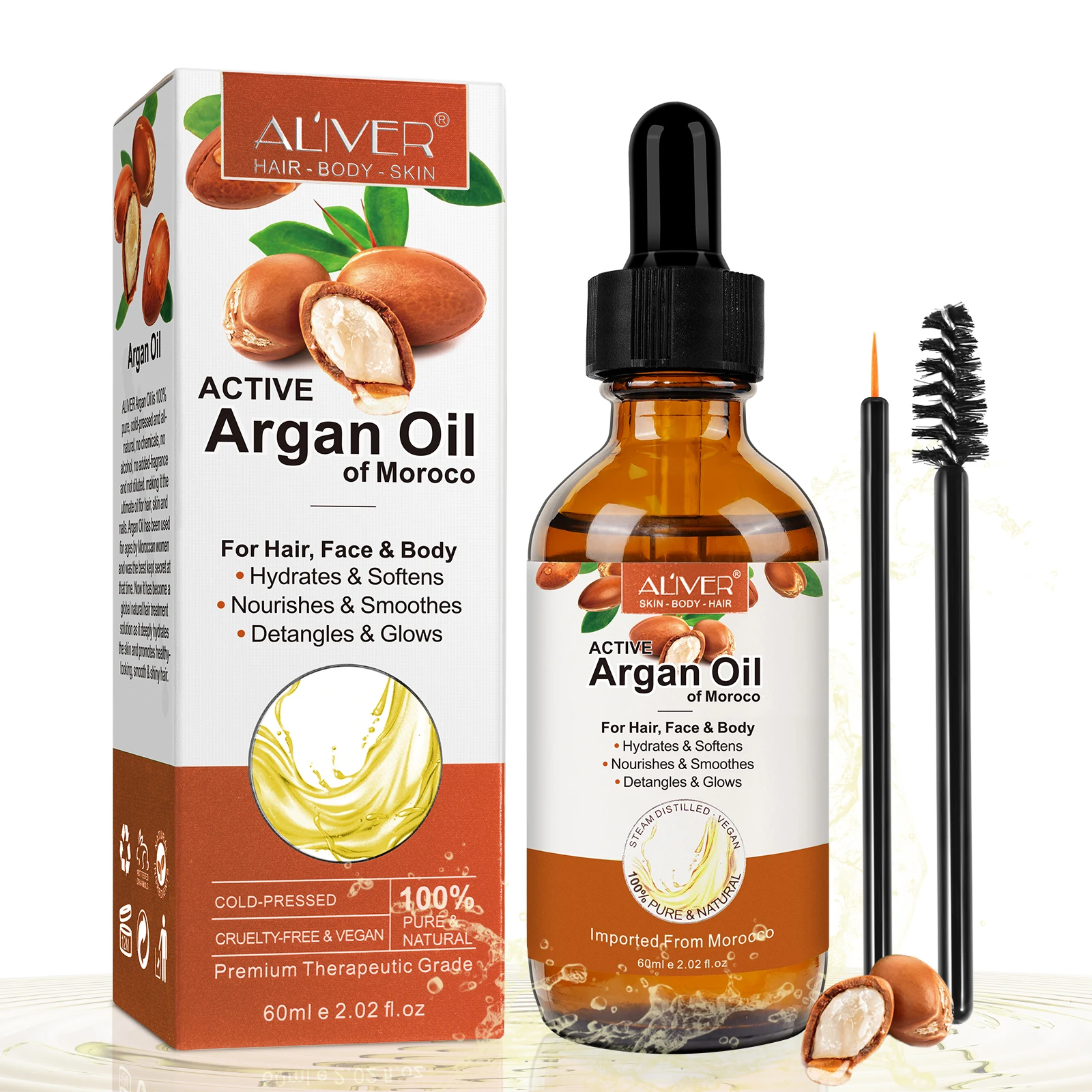 

ALIVER massage essential oilwholesale natural moisturizer nourishing skin care hair care keratin shampoo pure organic argan oil