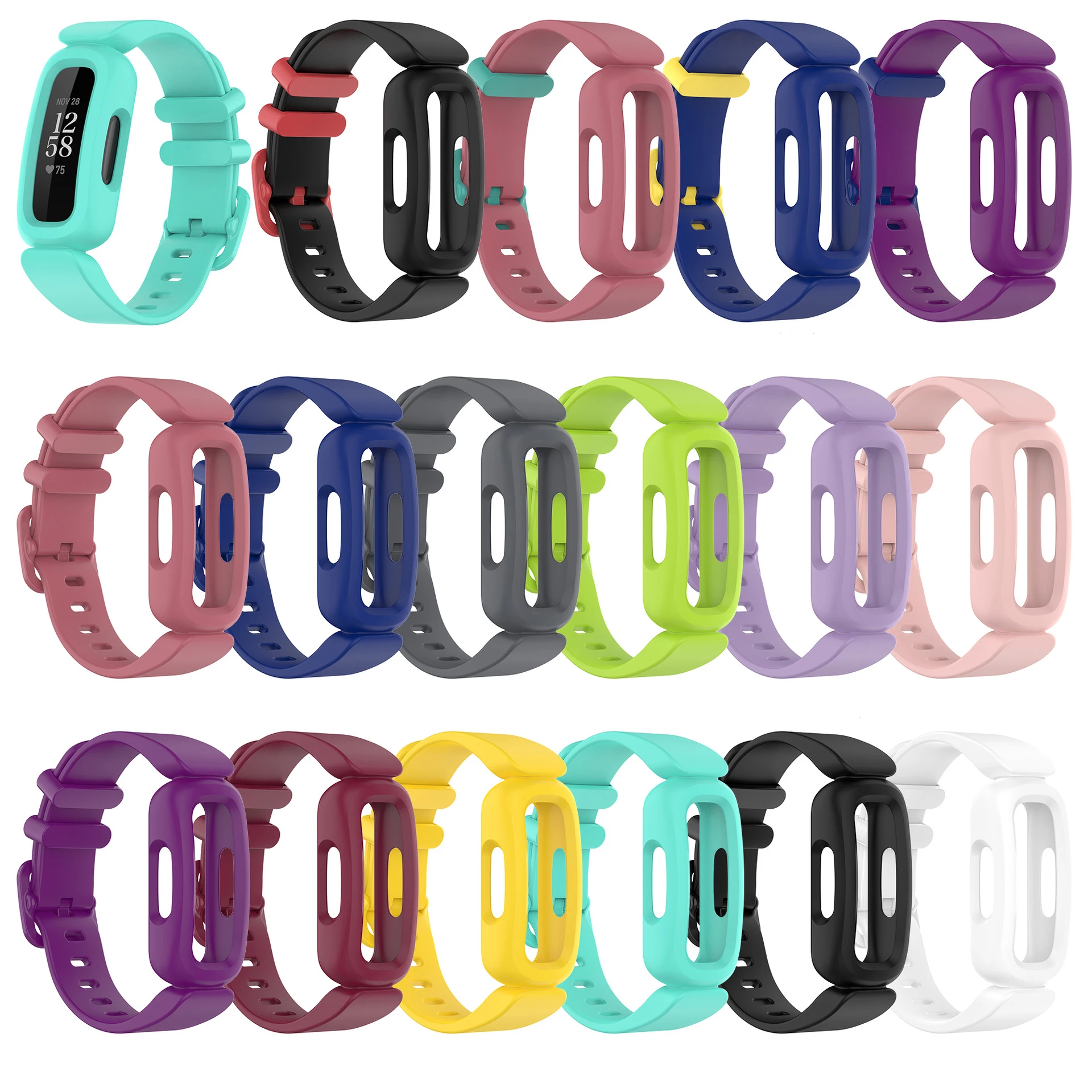 

BOORUI fashion soft silicone straps for fitbit inspire 2 band sport washable for fitbit ace 3 watch band, 16 colors