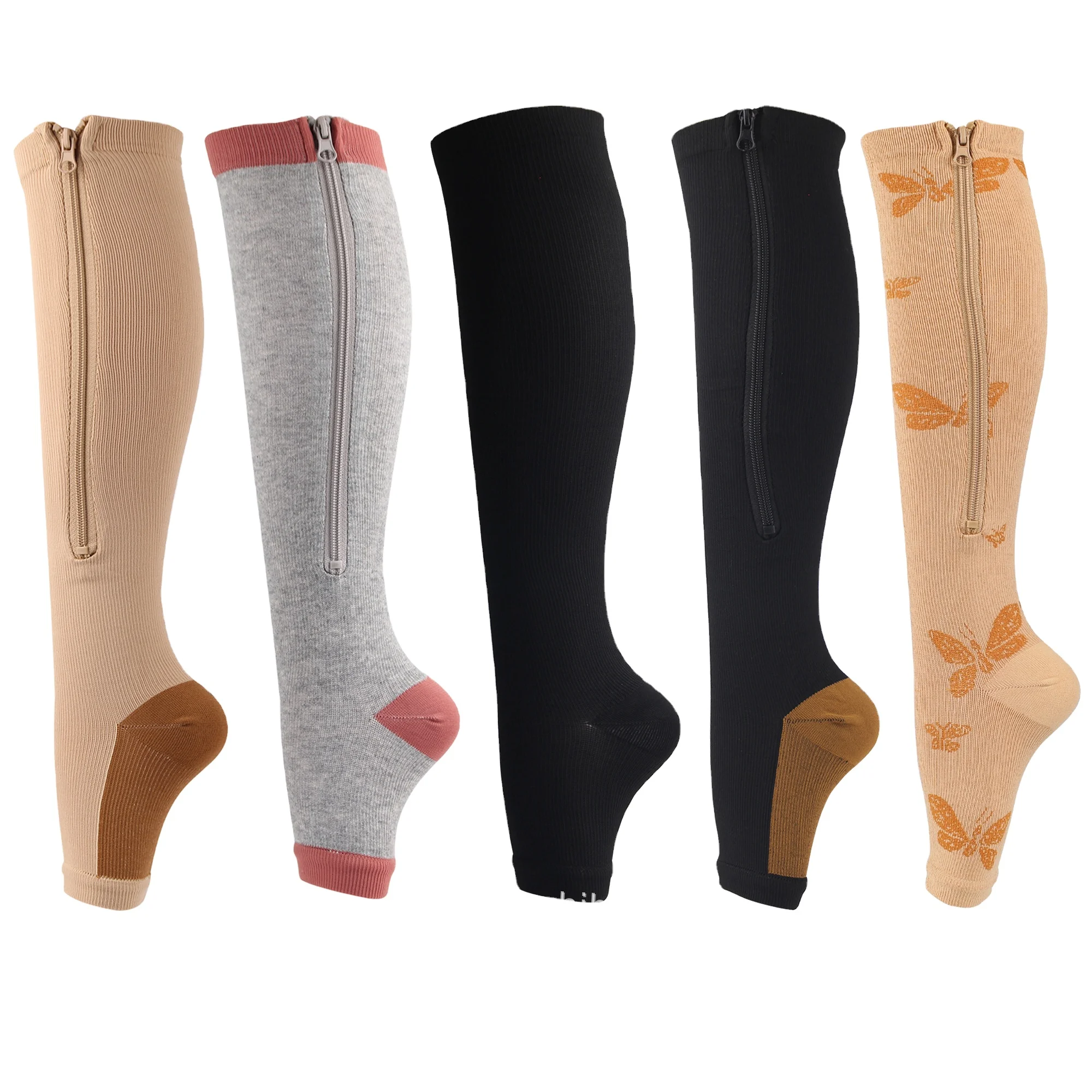

OEM Medias de Compresion Calcetines Cremallera Medicos Venas Varicosas Moderate 20 30 mmHg Unisexo Embolia TVP Progresiva, Beige/black