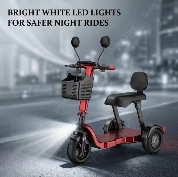 1000W 48V Lithium Battery 3-Speed Parent Child Electric Tricycle Folding 2 Seats Family Elderly Woman 3 Wheels Mobility Scooter