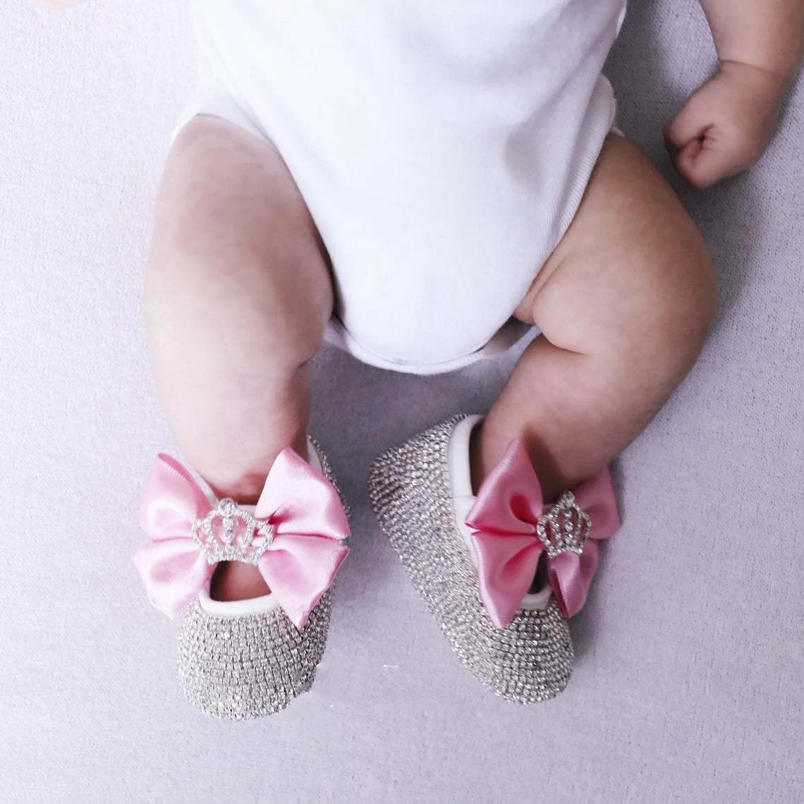 

New bling rhinestone shoes baby newborn custom huge bow knot girl toddler infant kids bag floral strap OEM, White