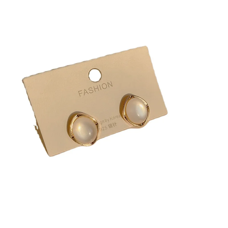 

925 Sterling Silver Opal Round Jewelry Studs Earrings Luxury Design Sense For Women
