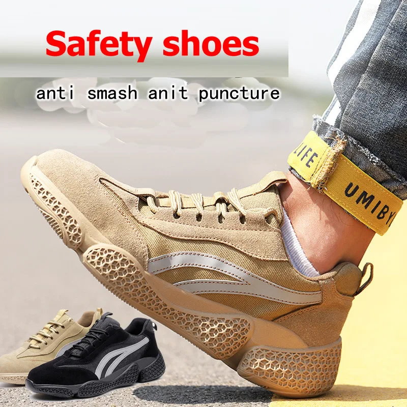 

Fashion outdoor Fashion Artifical leather sole Men sneaker safety shoes sport works mesh shoes with Steel Toe men, Grey or black