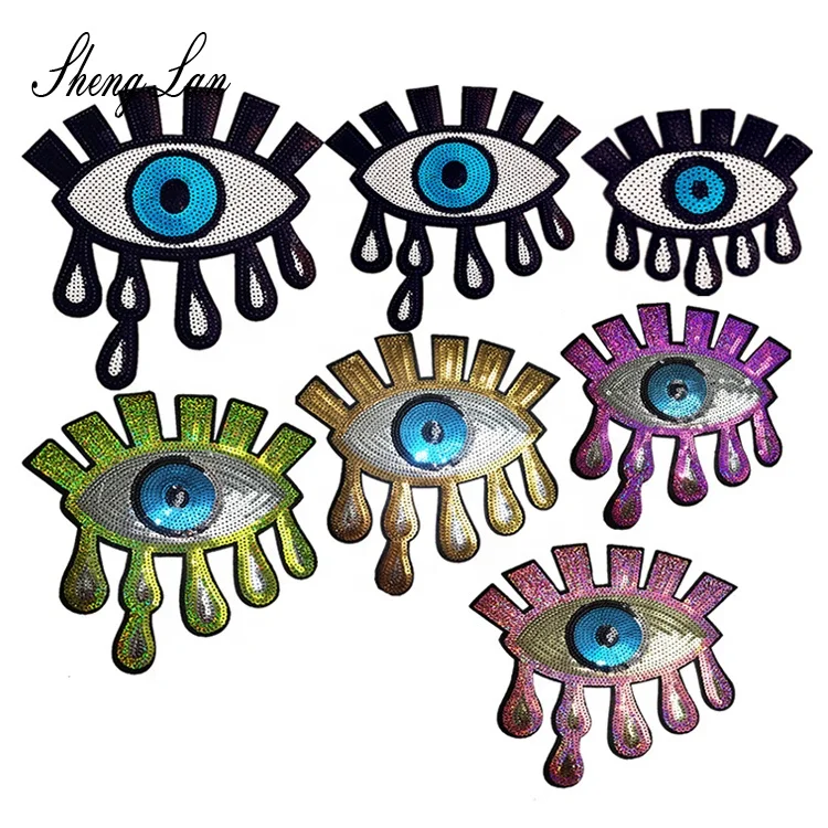 

Shenglan Wholesale Evil Eye Sequin Patches For Clothes Iron On Embroidered Applique Custom Patches For T-Shirts Bag, Picture