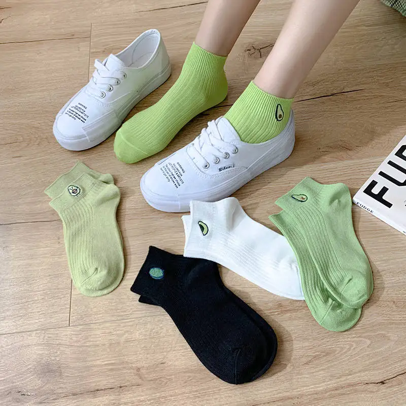 Wholesale spring new embroidery avocado cute cotton girls ankle socks
