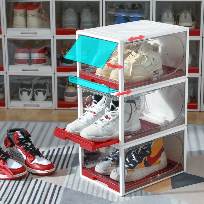 

Hot sale easy assembly plastic shoe box drawer type storage shoe box clear shoe boxes transparent stacked organizer