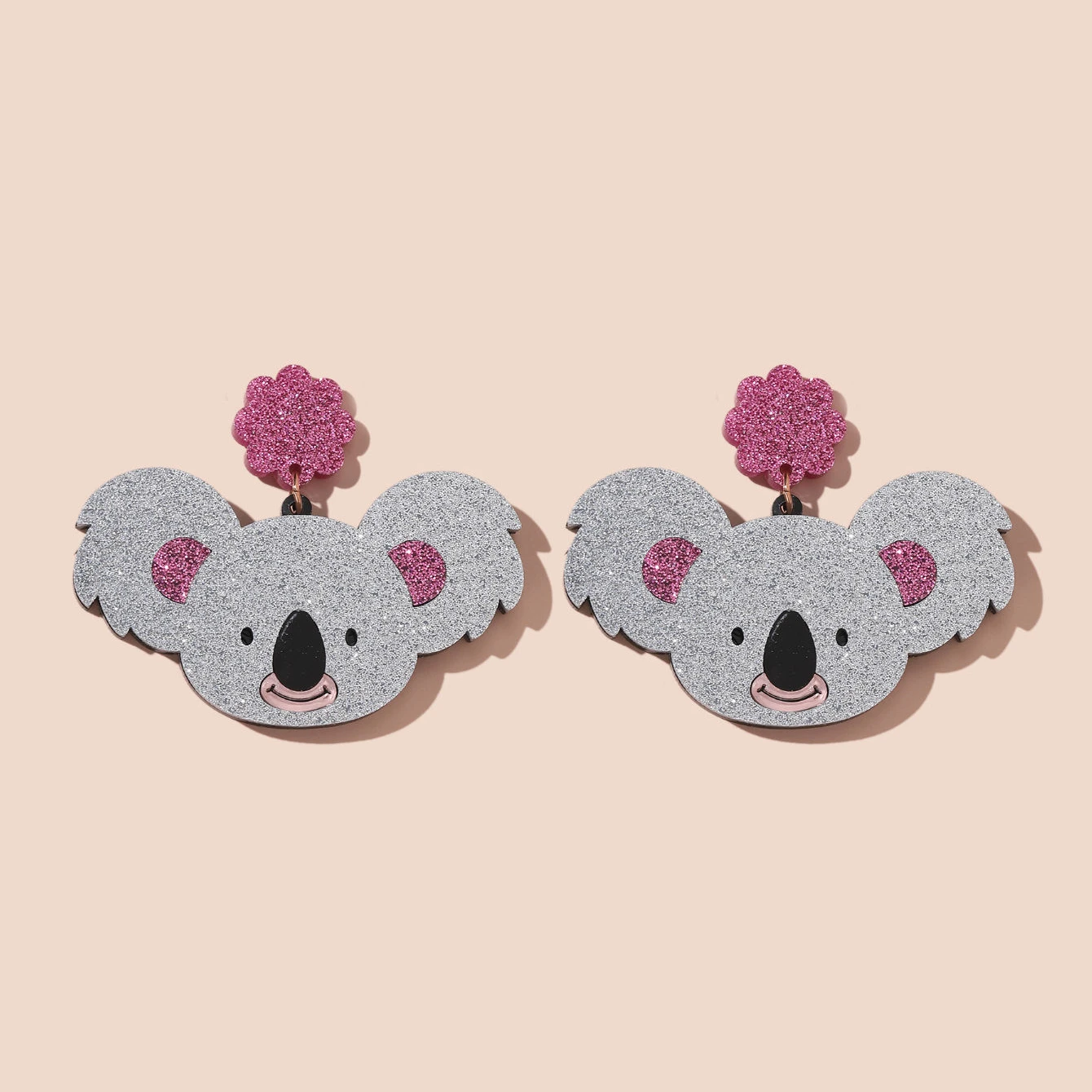 

Wholesale Children's gifts Cute anime koala Flower Sequin pendant Cute shiny cartoon animal acrylic earrings