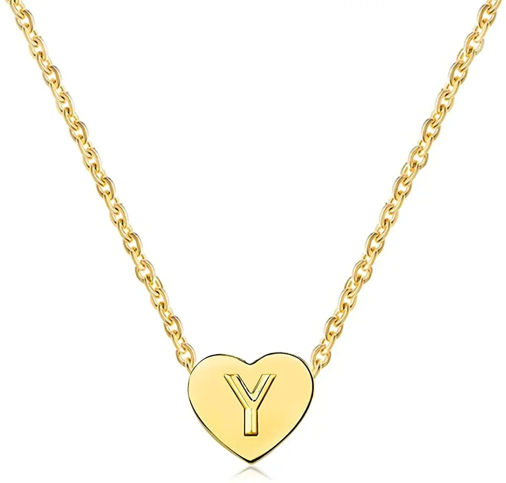 

Women Gold Custom Engraved Letter Y Logo Heart Shape Pendant Necklace Stainless Steel Personalized Bohemian Choker Necklace
