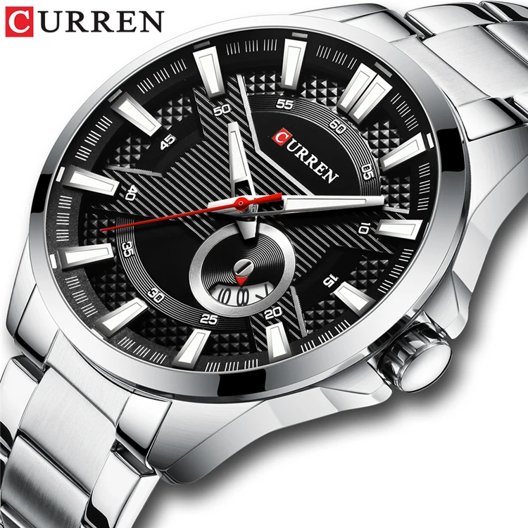 

Silver Black Watches Men's Top Brand CURREN Fashion Causal Quartz Wristwatch Stainless Steel Band Clock Male Watch Reloj Hombres