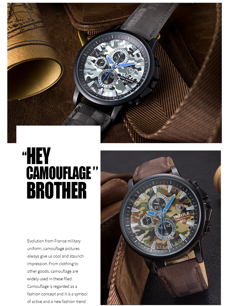402 Latest camouflagedial fashion style men sport watch 3 atm water resistant wrist watch