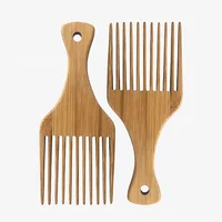 

Professional Custom Logo Bamboo Wide Tooth Afro Pick Hair Grooming Wooden Comb