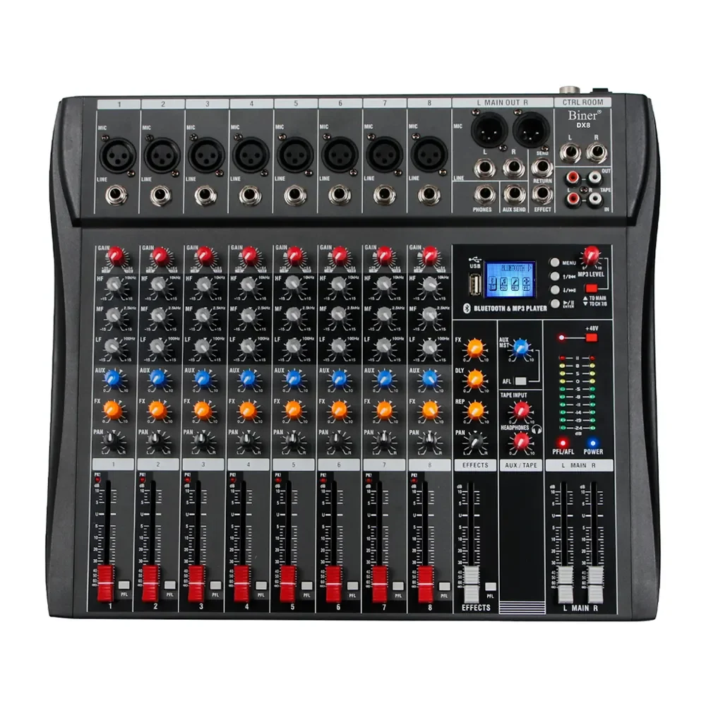 OEM DX8 Professional 8 Channel USB Audio Mixer for Karaoke