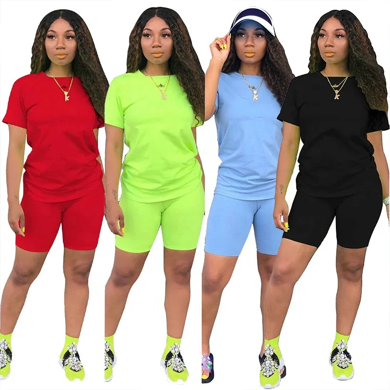 

LW-GH0028 Custom logo plus size oversize summer woman sports wear biker set women two piece sets shorts, As picture or customized make