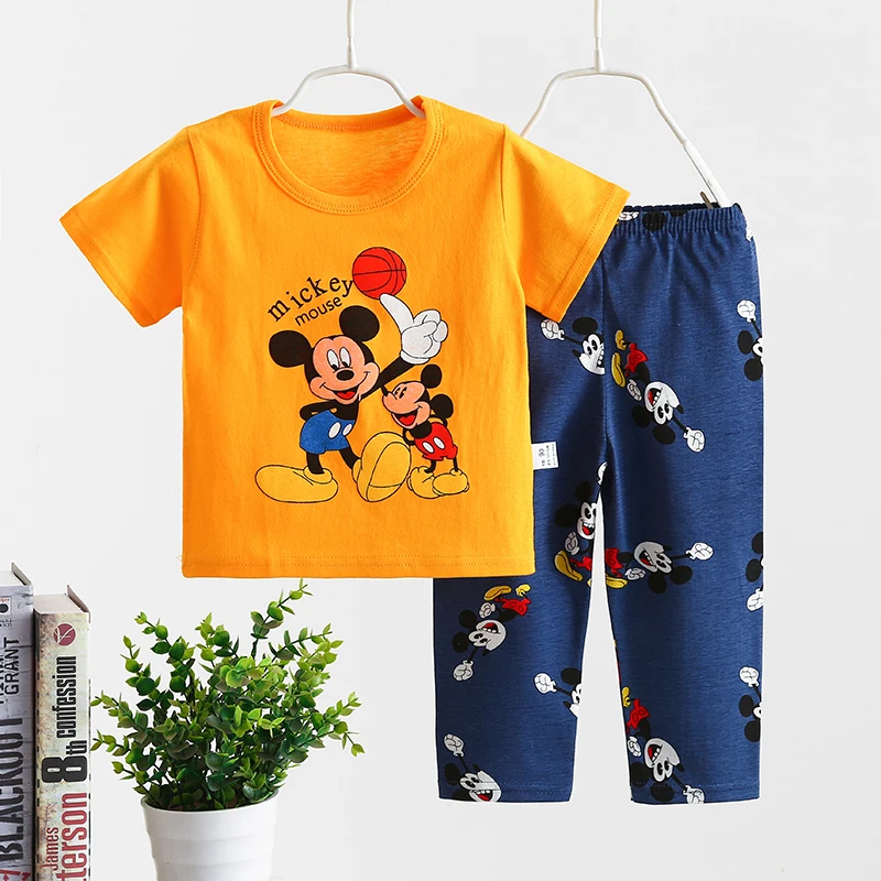 

Children's short-sleeved pants kids home service suit 100% cotton pajamas set baby boy girl clothes High quality, Picture shows