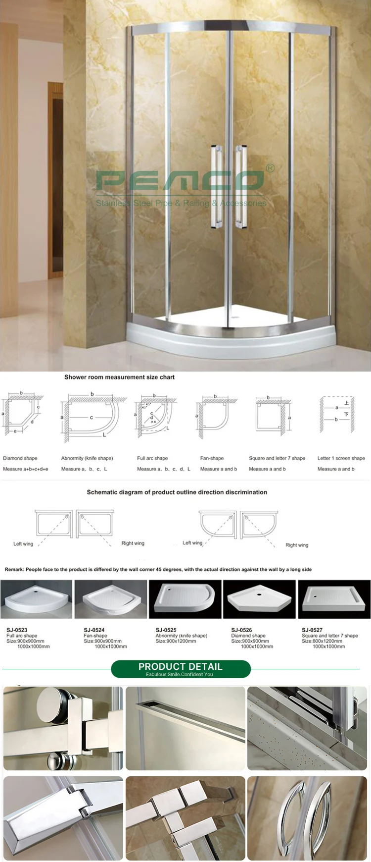 Modern Sliding 304 Sus Tempered Glass Cheap Frame Less Shower Screen