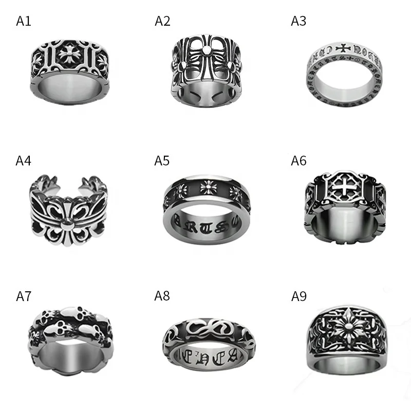 

2021 New hipster retro punk ring titanium steel rings men hollow stainless steel ring factory wholesale