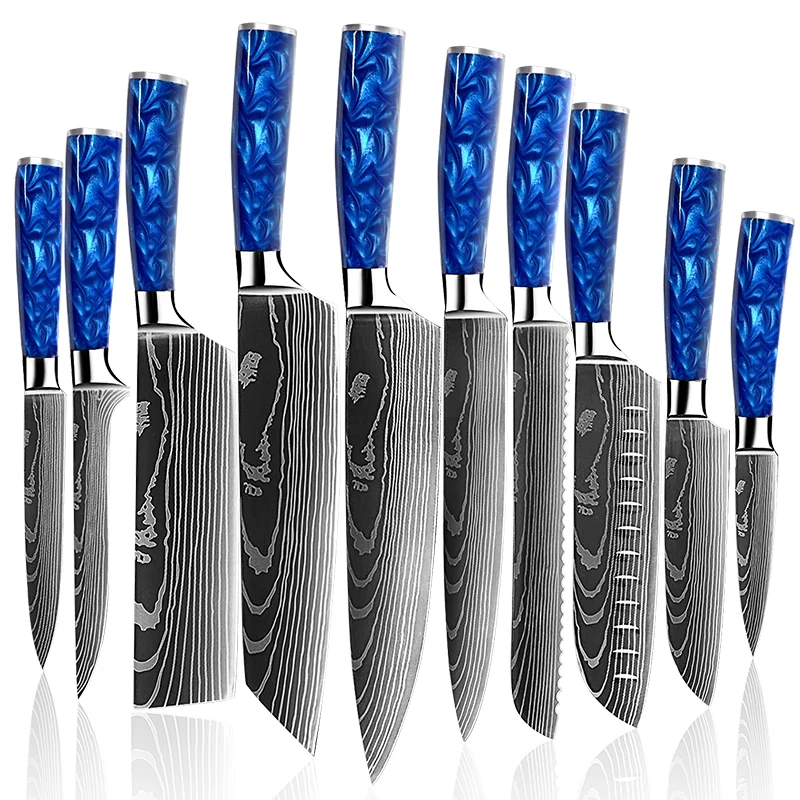 

New 10 pcs Professional Santoku nakiri Kitchen Knives with Colorful handle Stainless Steel chef knife set