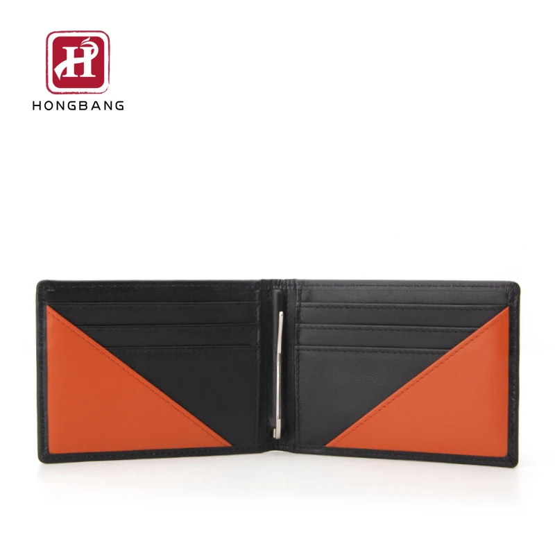 

RFID leather fold wallet with money clip men wallet custom logo