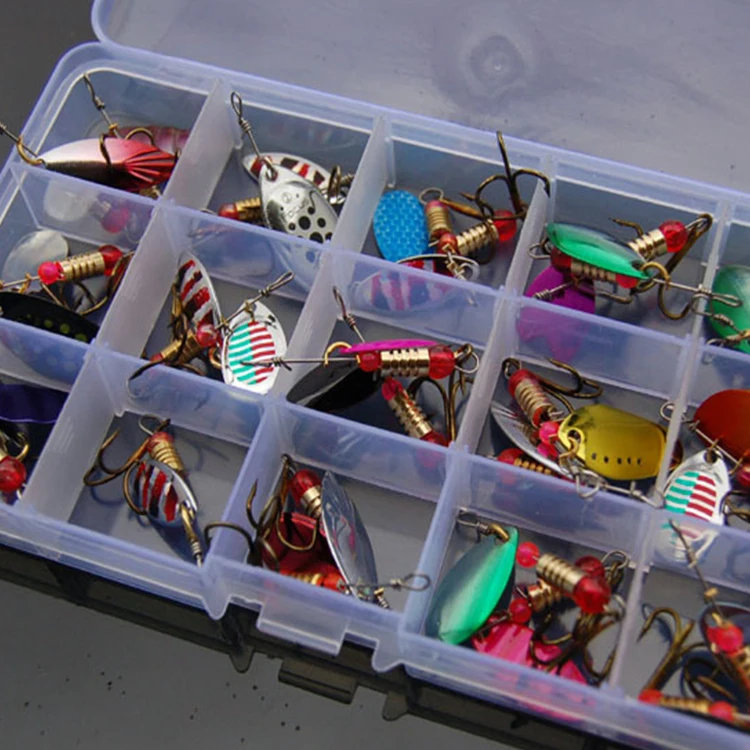 

Wholesale 30pcs Multicolor Hot Selling Hard Metal Spoon Sequins Spinner Bait Fishing Lures With Box