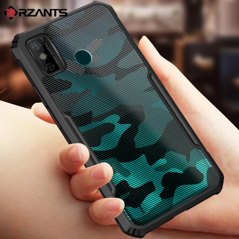 

Rzants For Tecno Spark 6 / 6 Go Case Hard [Camouflage Beetle] Hybrid Shockproof Slim Crystal Clear Cover Double