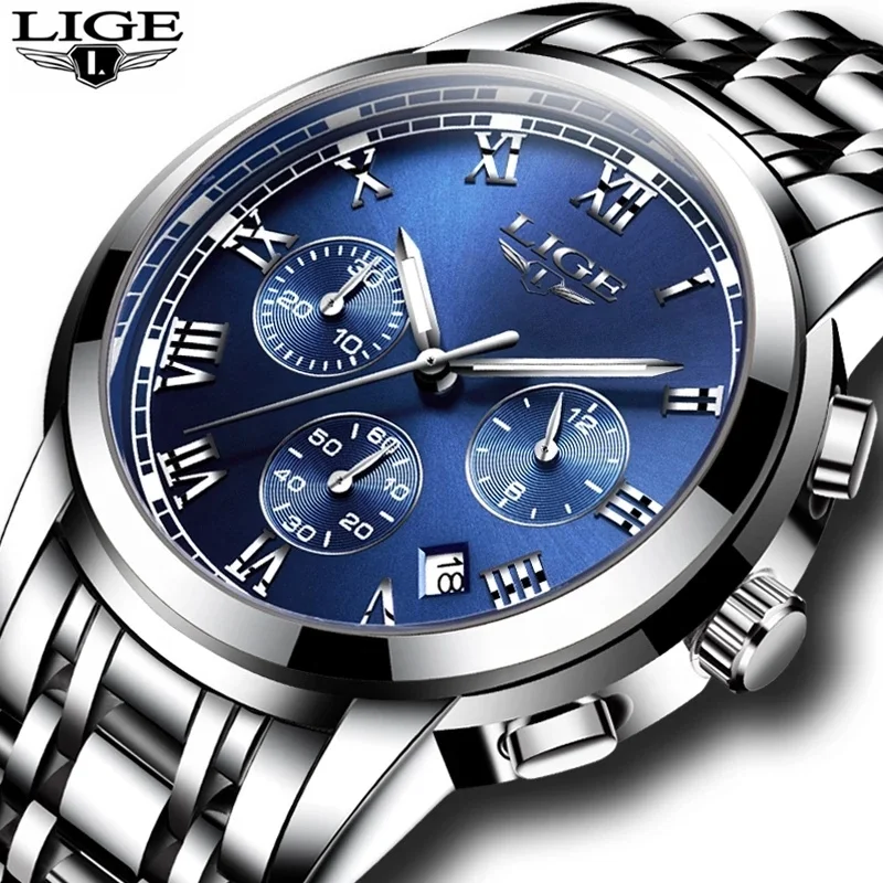 

LIGE 9810 High Quality 3ATM Waterproof Watch Two Tone Plating Small Three Dial German Watch for Sale