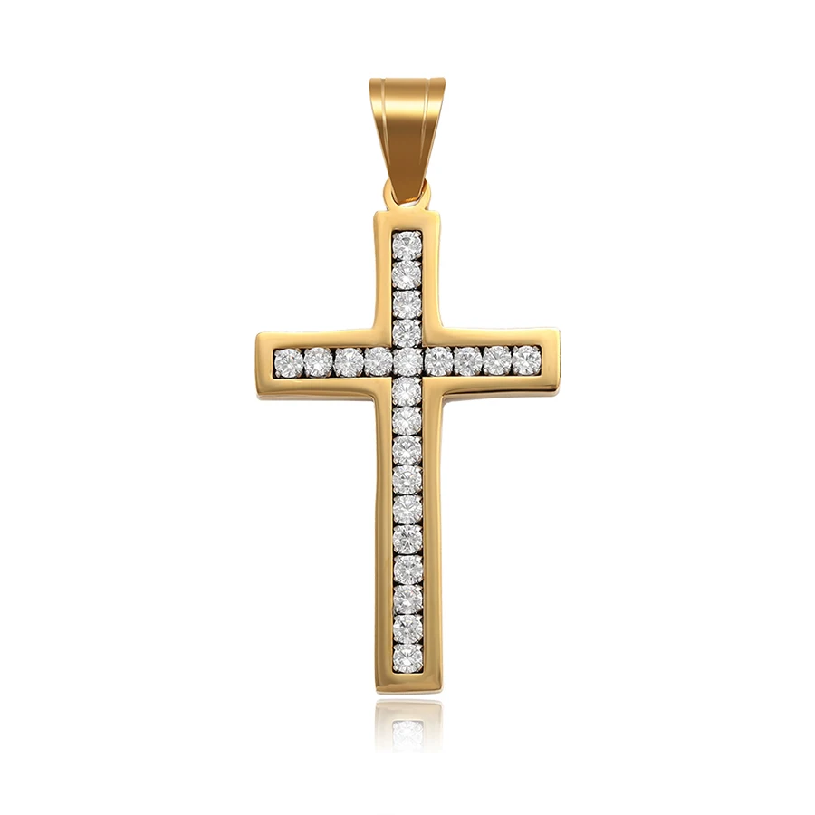

35610 Xuping Jewelry Hip Hop Crystal Gold Plate Stainless Steel Cross Pendants, Multicolor