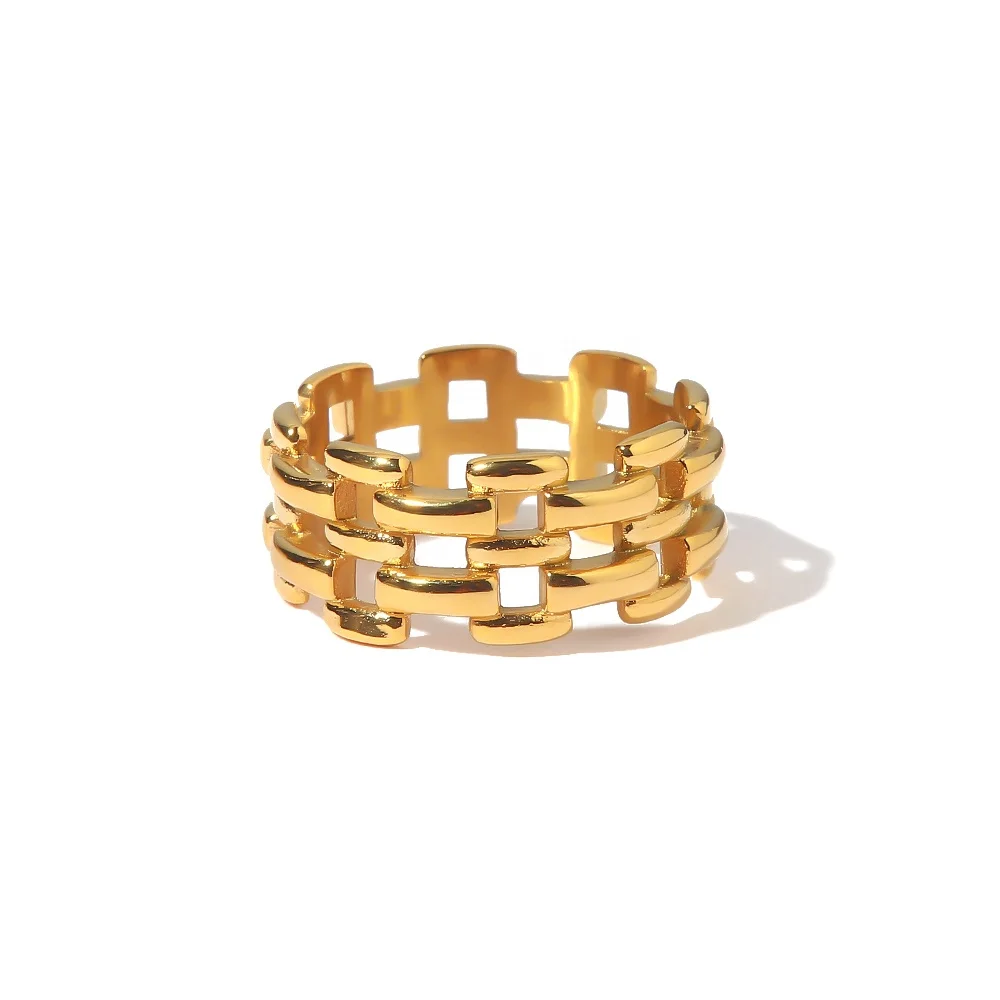 

Dainty Watchband Hollowed Bars Shape Minimalist Ins Fashion 18K PVD Gold Plated Stainless Steel Ring