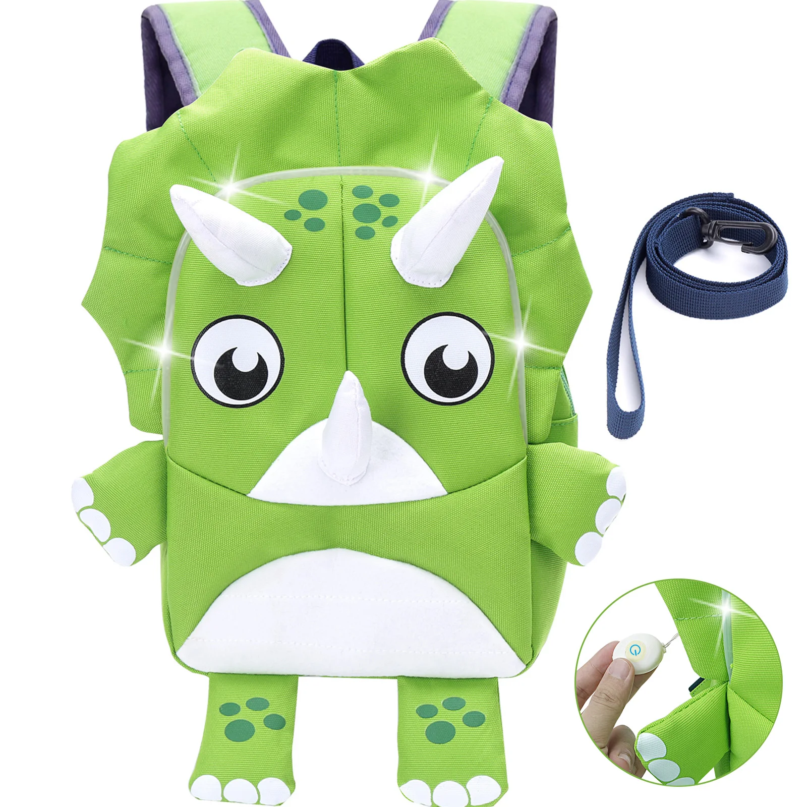 

Green dinosaur pattern school children backpack 3D stereo cartoon kids bookbags school bag with Led light