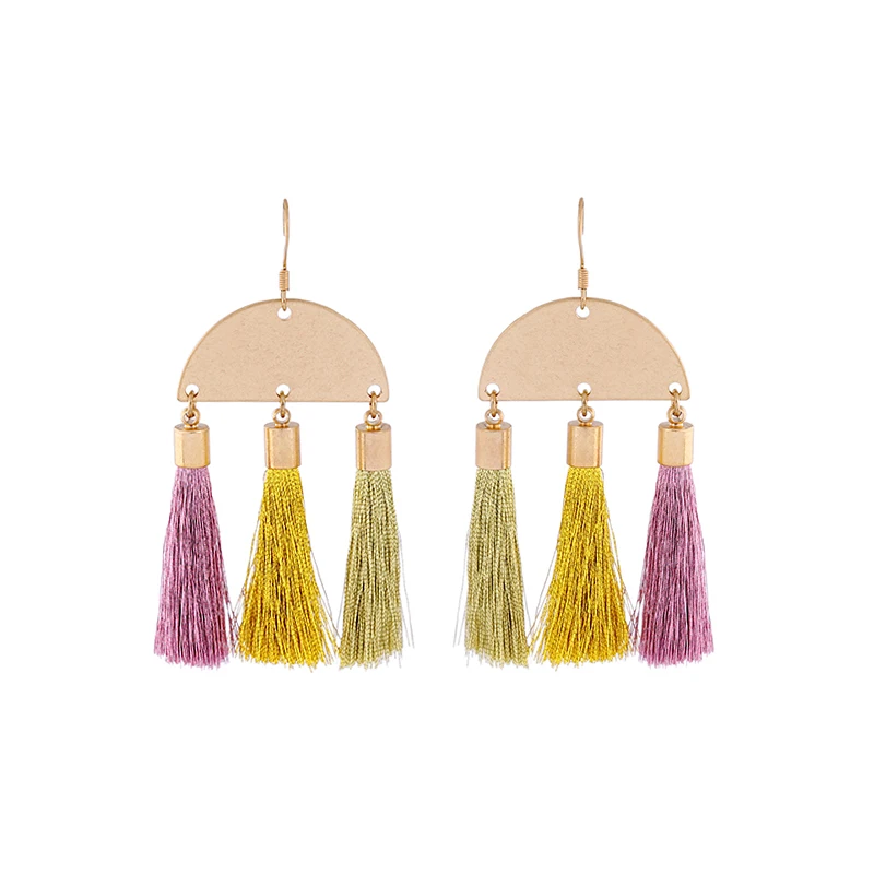 

ed01443b Fan Shaped Metal Pendant Colorful Short Line Tassels Earring Stud 2021