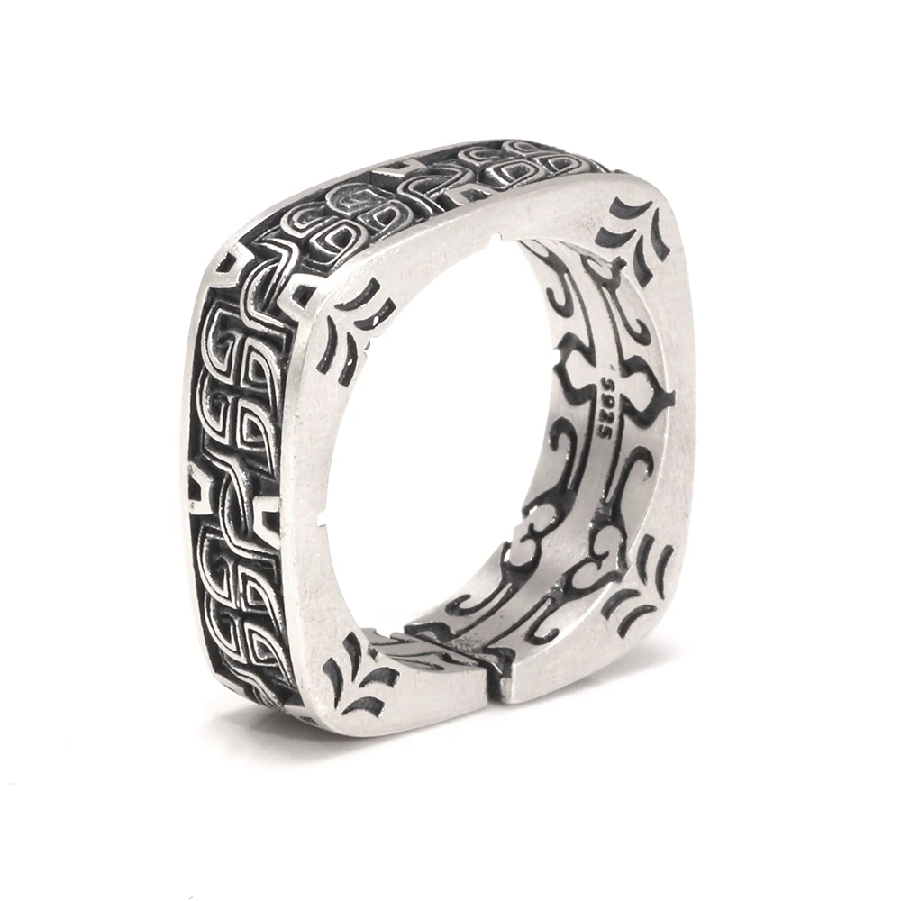 

New Arrival Silver Rings 925 Sterling Silver For Men and Women Square Open Size Vintage Pattern Rings Jewelry