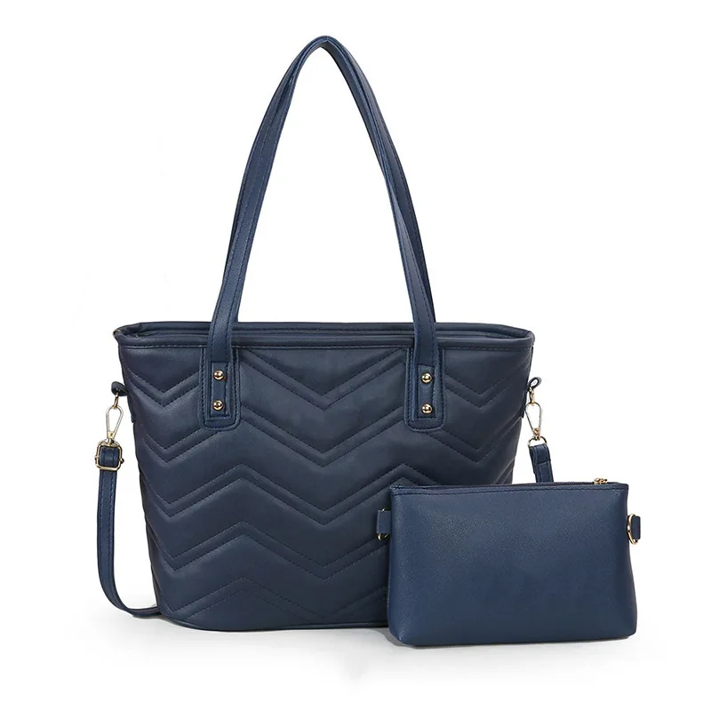 

2021 designer ripple ladies purse set fake leather Blue color large tote women hand bags wholesale