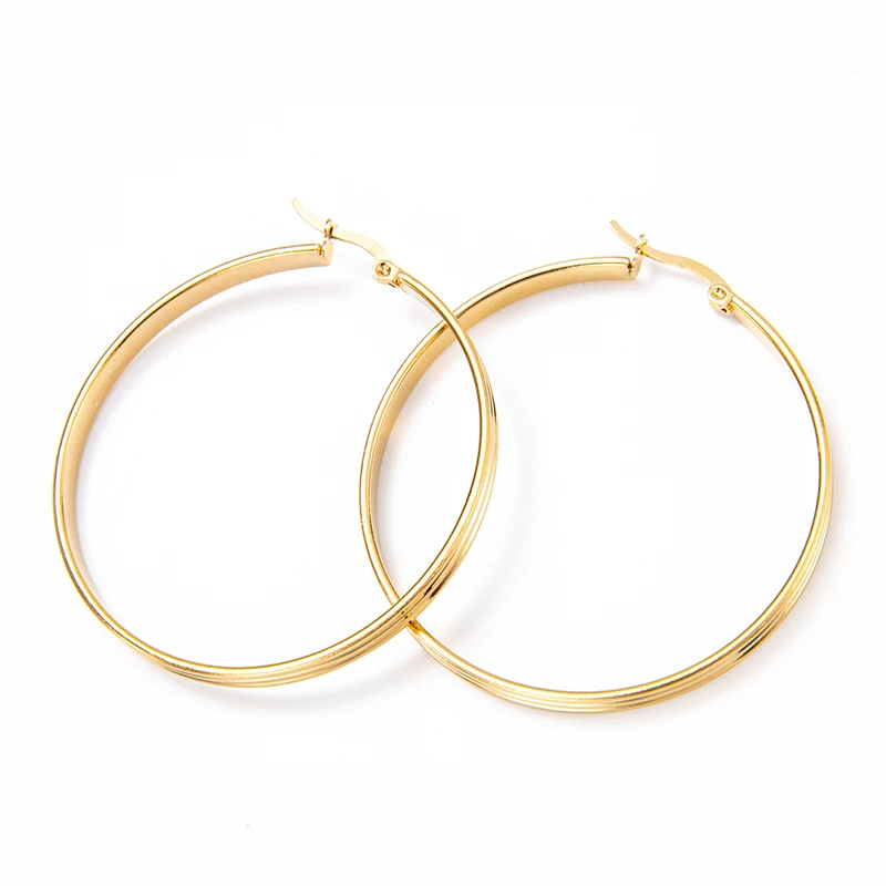 

Simple Design Titanium Steel Triple Line Circle Earrings Real Gold Plated 316L Stainless Steel Convex Wire Huggie Earring
