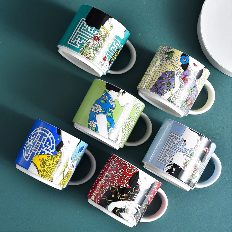 

New Chinese ceramic tableware individuality creative Cheongsam woman mug