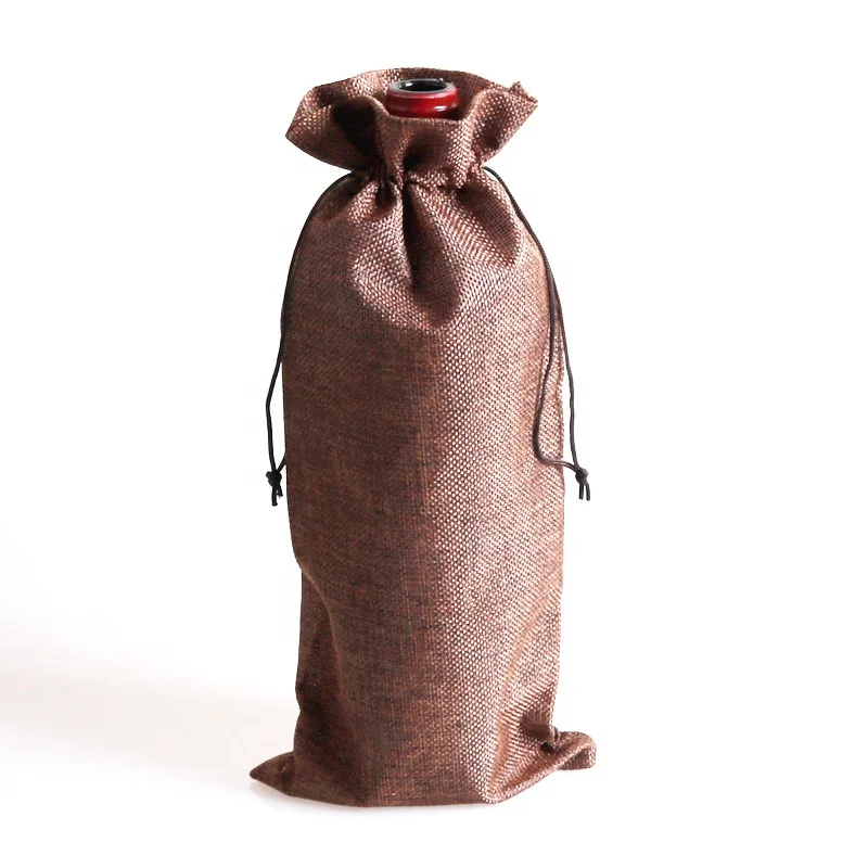 
Drawstring Wine Champagne Bottle Cover Bags Wedding Party Package Gift Bags Jute Burlap Bottle Bags 
