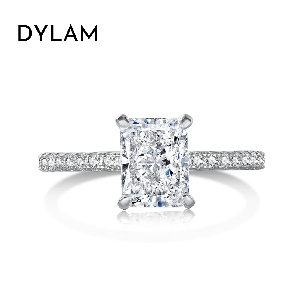 

Dylam Top Picked Solid 925 Sterling Silver Women Rhodium Plated Clear Pink Diamond Radiant Cut 8A Zirconia Eternity Promise Ring