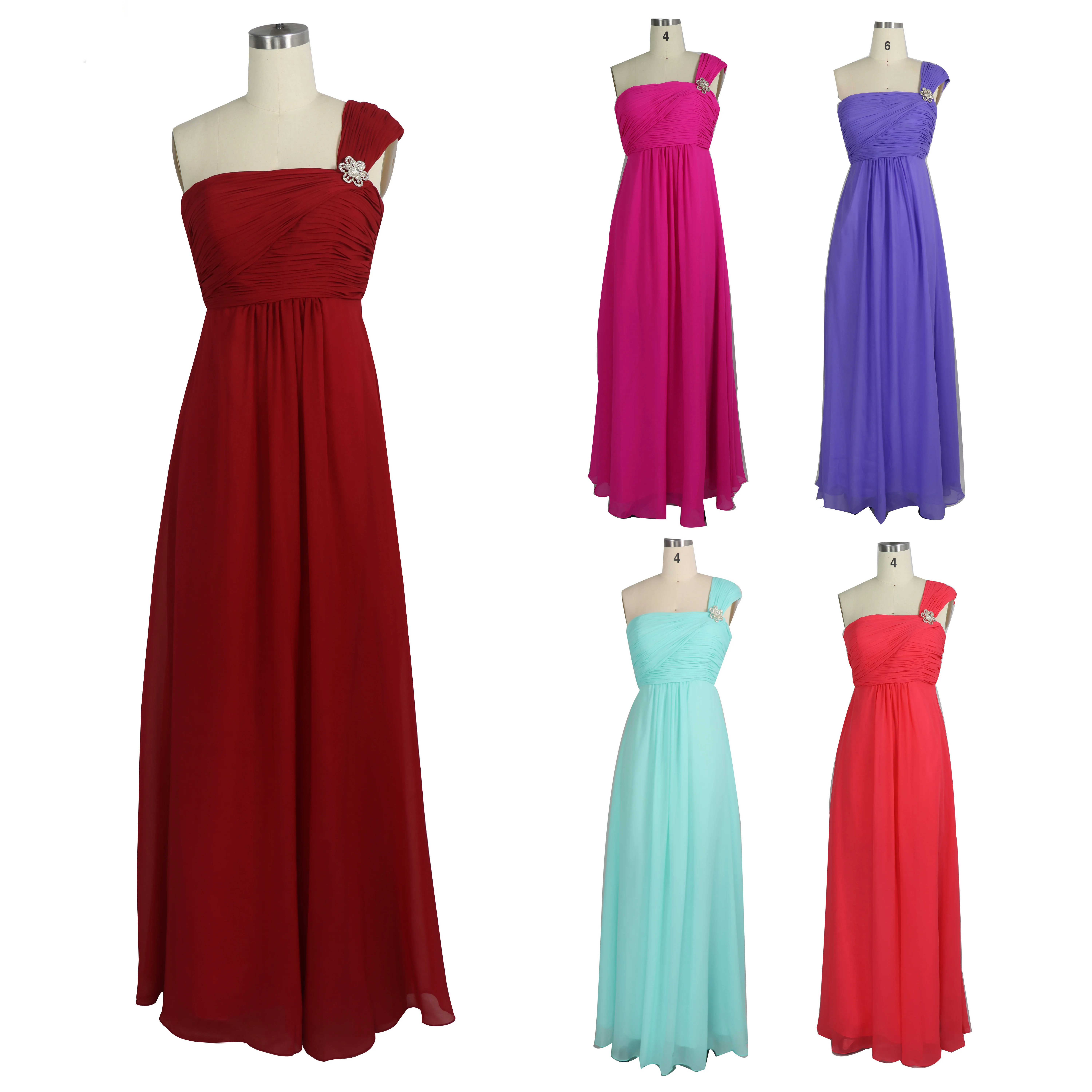 

Cheap one shoulder Chiffon Pleated party dress evening woman beautiful light colors evening dresses