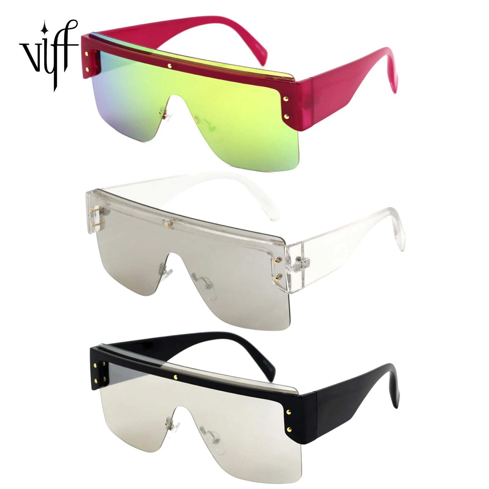

VIFF HP20608 Vintage Lens Sun Glasses River Hot Amazon Seller Chinese Manufacturer Women Oversize One Piece Lens Sunglasses 2021