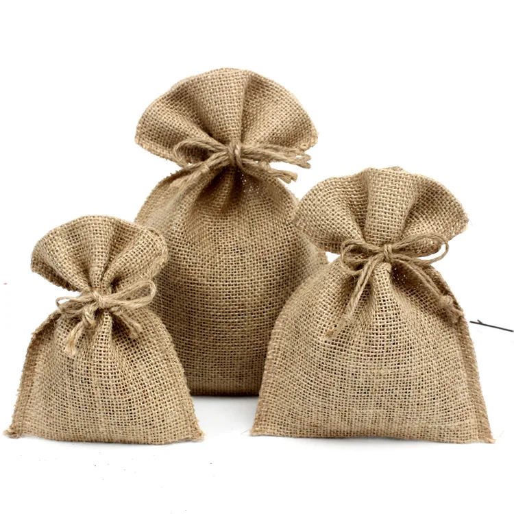 

Biodegradable Linen Jute Small burlap Gifts bags Sack Burlap Pouches with drawstring for coffee bean