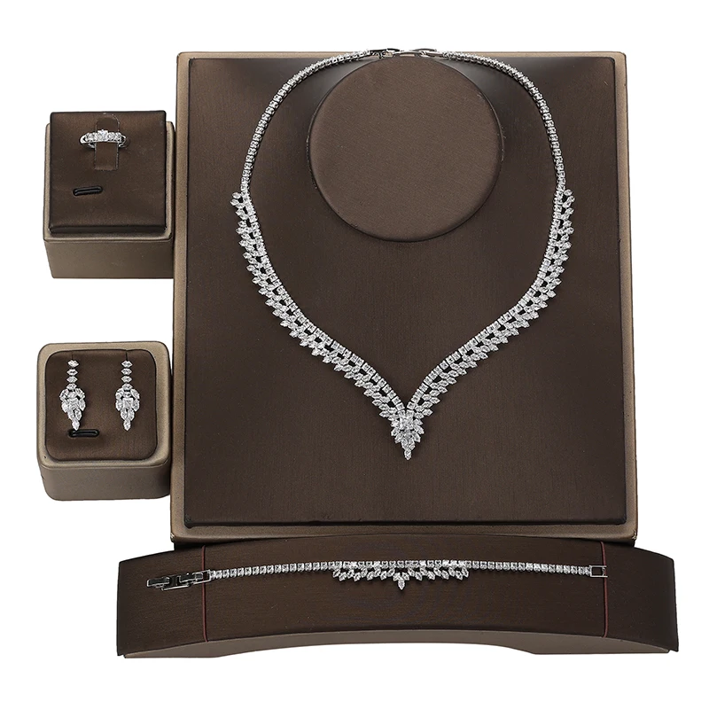 Jewelry Set Fashion Luxury Zirconia Necklace Bracelet Earrings Ring Wedding 4pcs Jewelry Sets Exquisite Set  Bisuteria BN8553