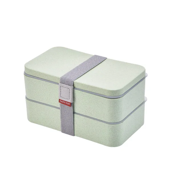 

Microwave Food Storage Container Lunchbox 1200ml Wheat Straw Double Layers Lunch Box With Spoon Healthy Material Bento Boxes