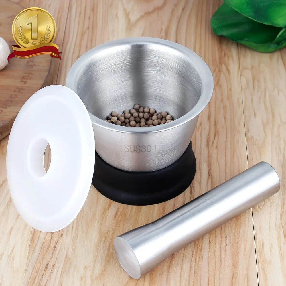 

2022 new arrivals factory cheap mini stainless steel pestle and mortar with base for grinding herb spice pill powder, Silver