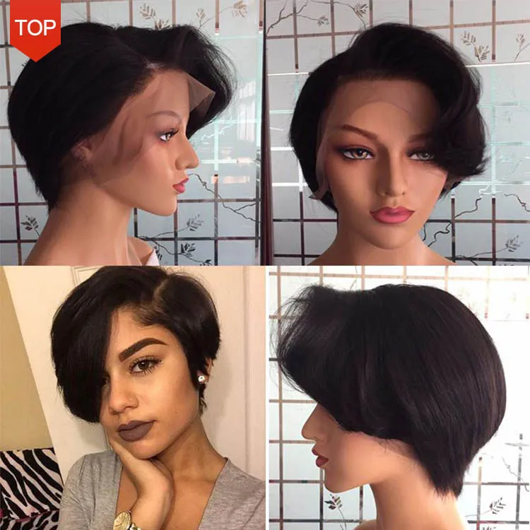 

Wholesale Full Cuticle Human Hair Wig pixie cut human hair wig T Lace Frontal Brazilian Virgin Human Hair Wigs for black woman