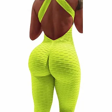 

Women Backless Workout Yoga Jumpsuit One Piece Sexy Sleeveless Butt Lift Textured Yoga Bodysuit Jumpsuit